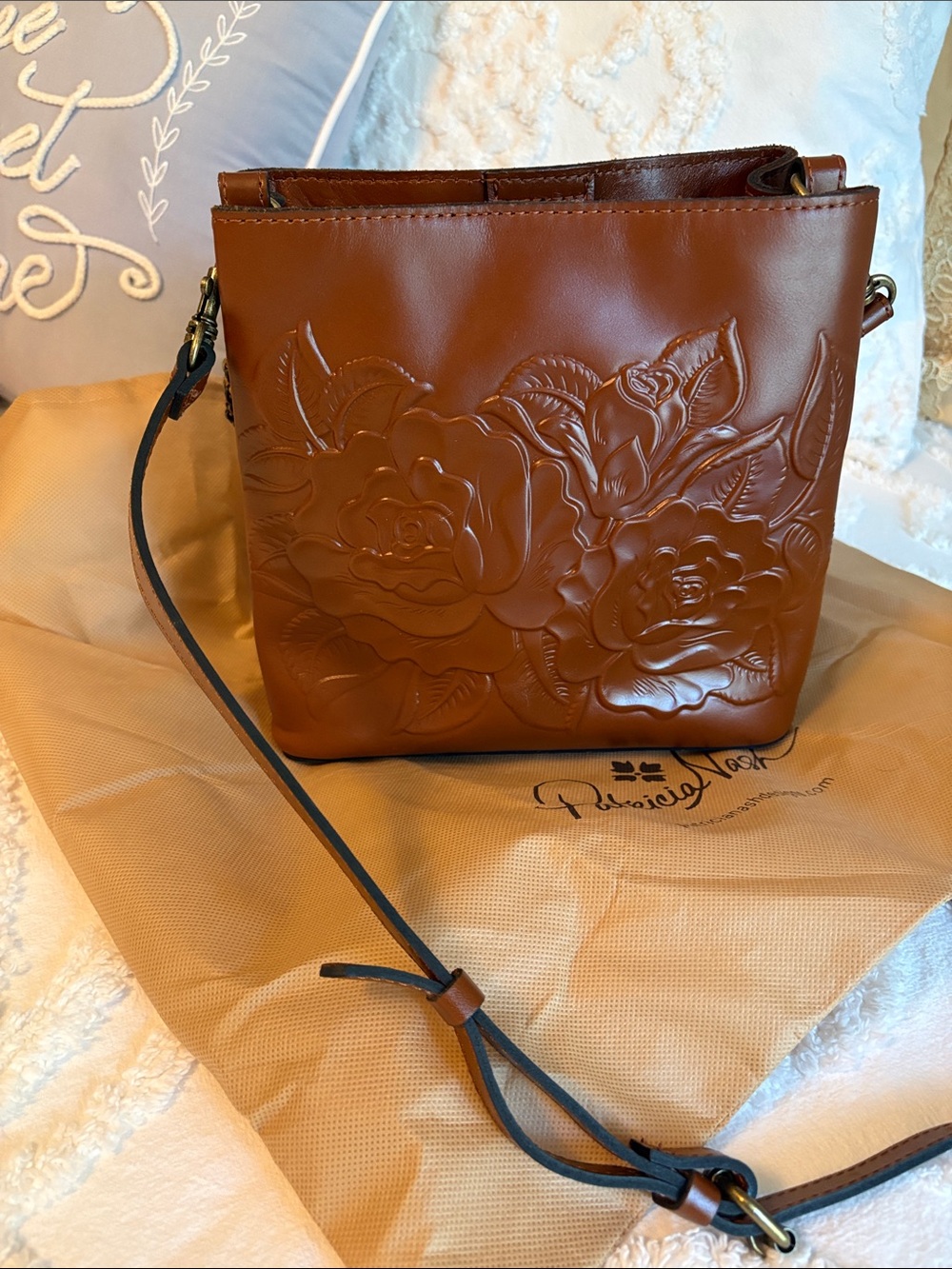 Patricia Nash Embossed Floral Leather Crossbody Bag